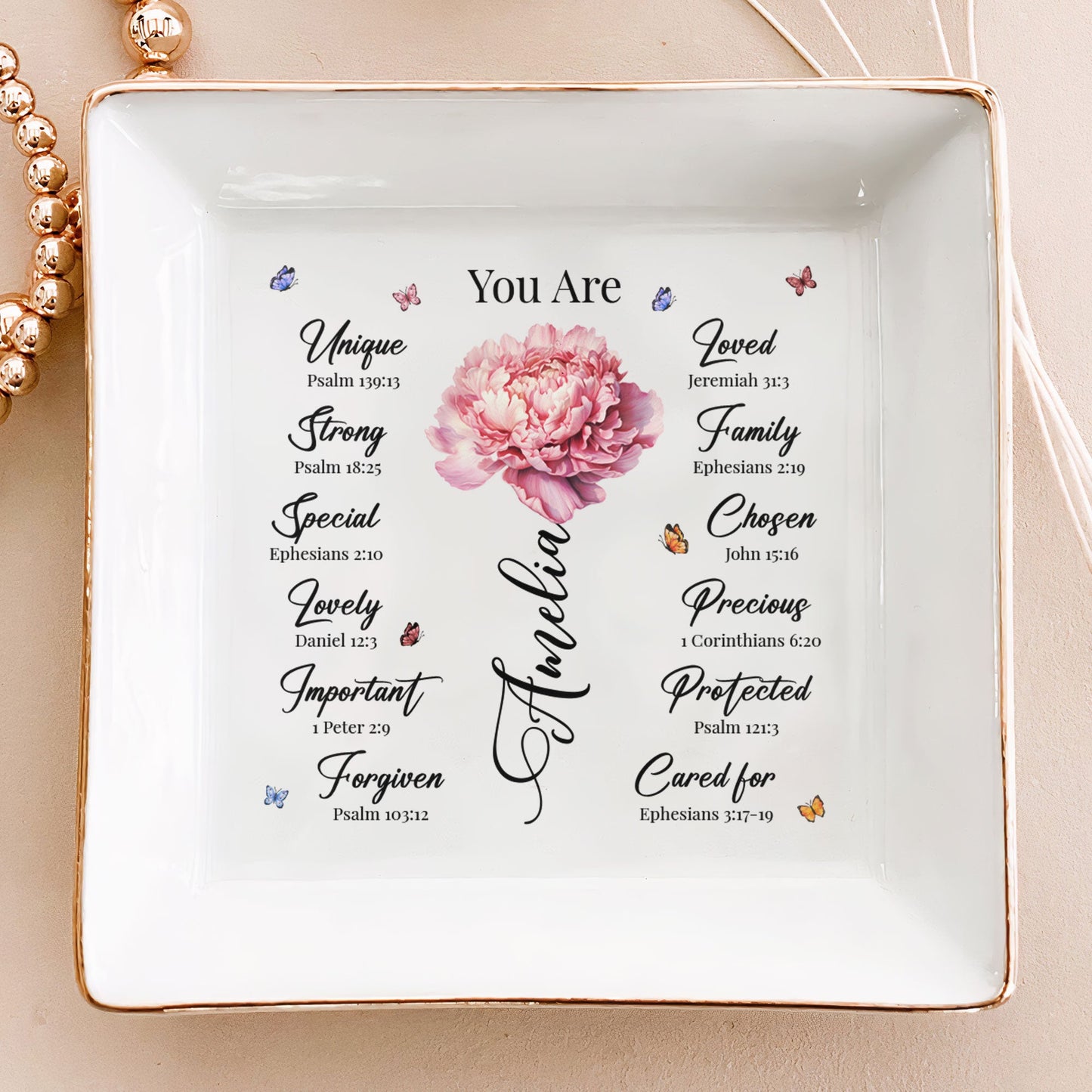 Personalized 'You Are Unique' Inspirational Jewelry Dish for Her