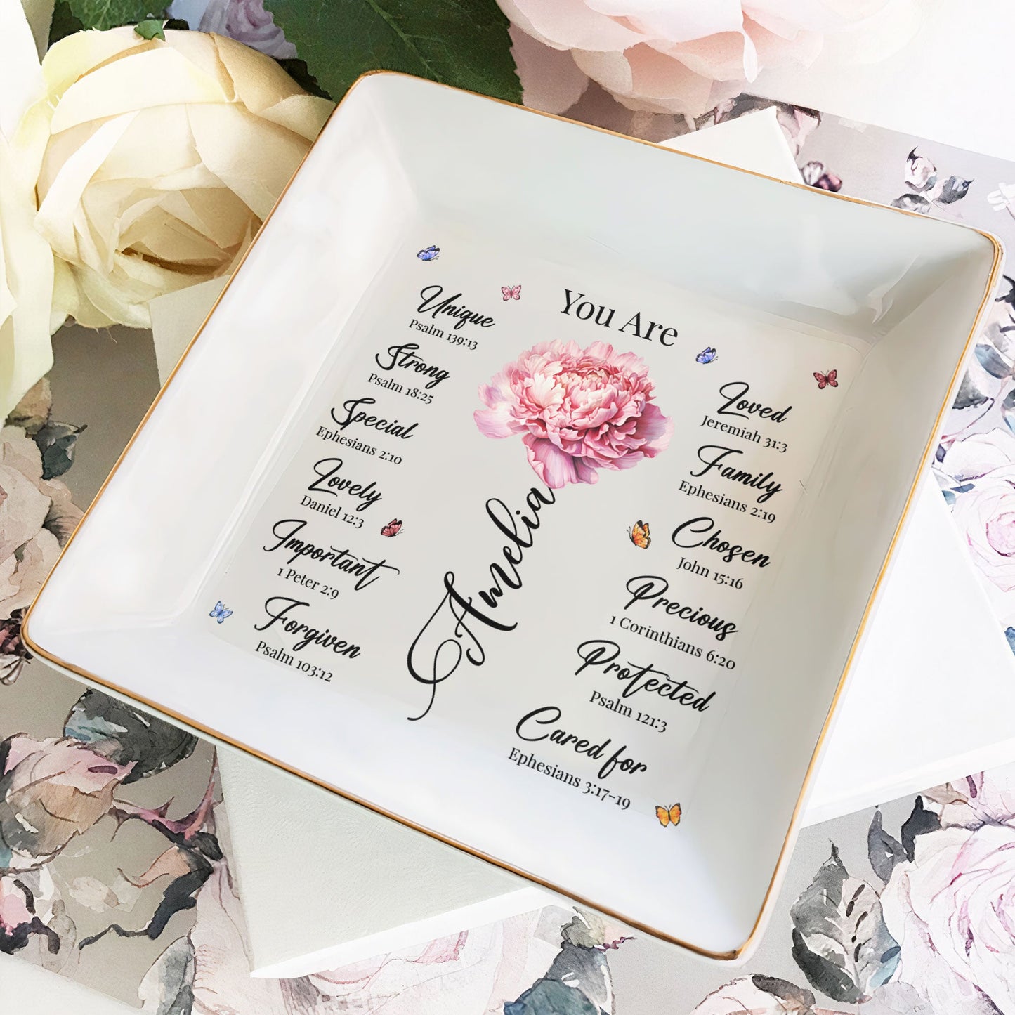 Personalized 'You Are Unique' Inspirational Jewelry Dish for Her