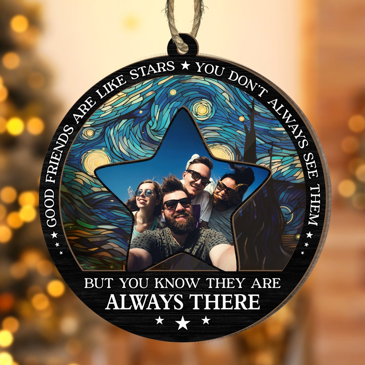 Personalized Photo Suncatcher Ornament for Best Friends - "Good Friends Are Like Stars"