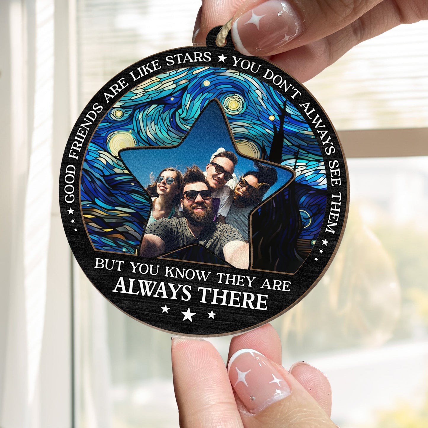 Personalized Photo Suncatcher Ornament for Best Friends - "Good Friends Are Like Stars"