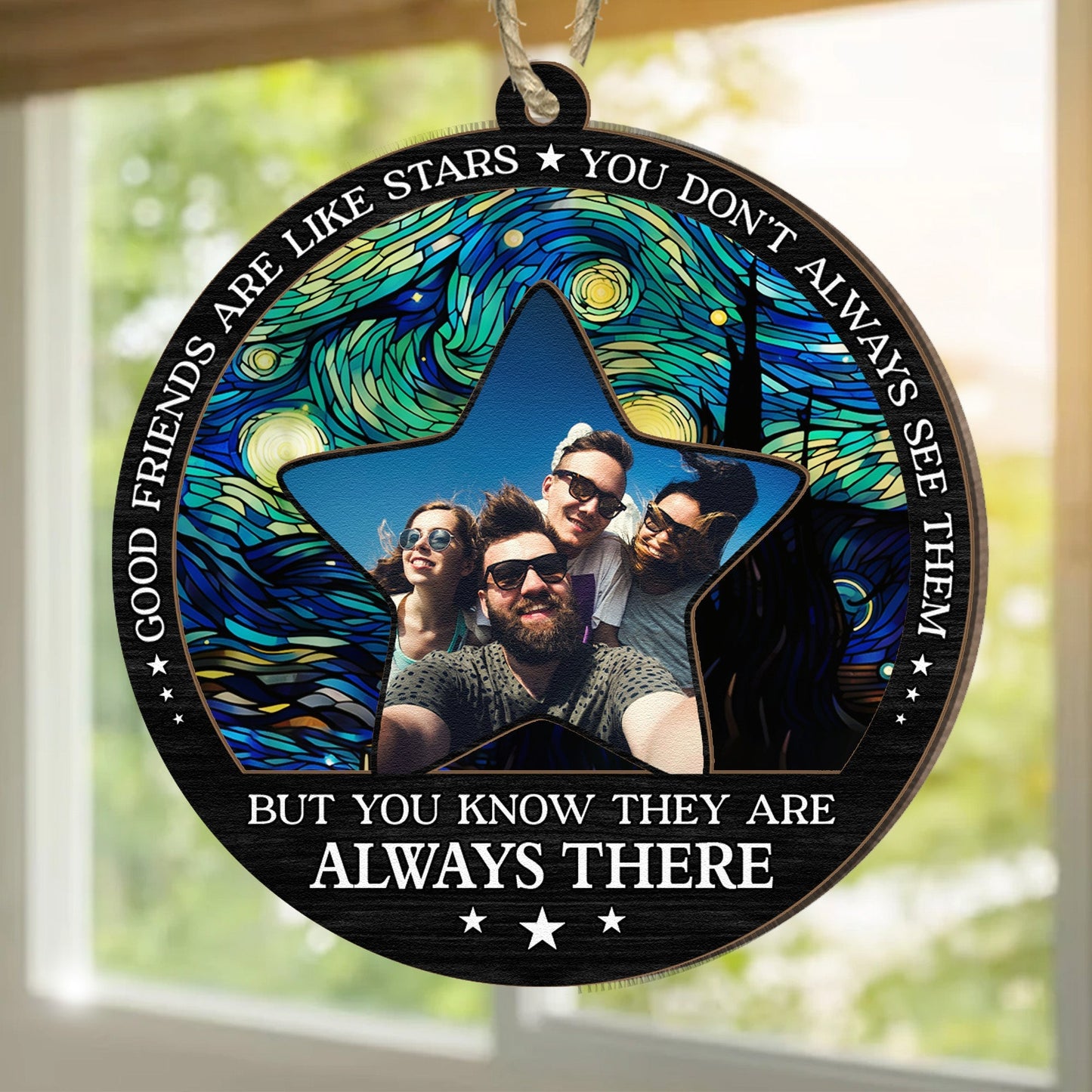 Personalized Photo Suncatcher Ornament for Best Friends - "Good Friends Are Like Stars"