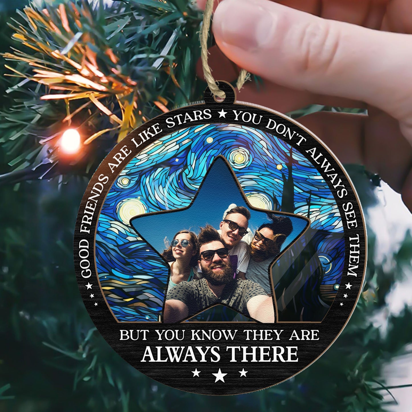 Personalized Photo Suncatcher Ornament for Best Friends - "Good Friends Are Like Stars"