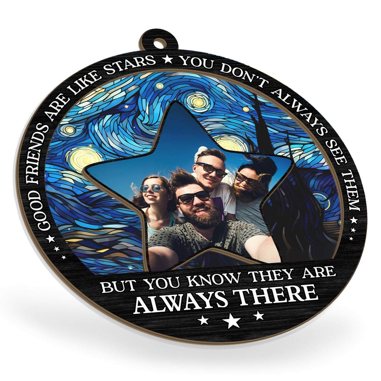 Personalized Photo Suncatcher Ornament for Best Friends - "Good Friends Are Like Stars"