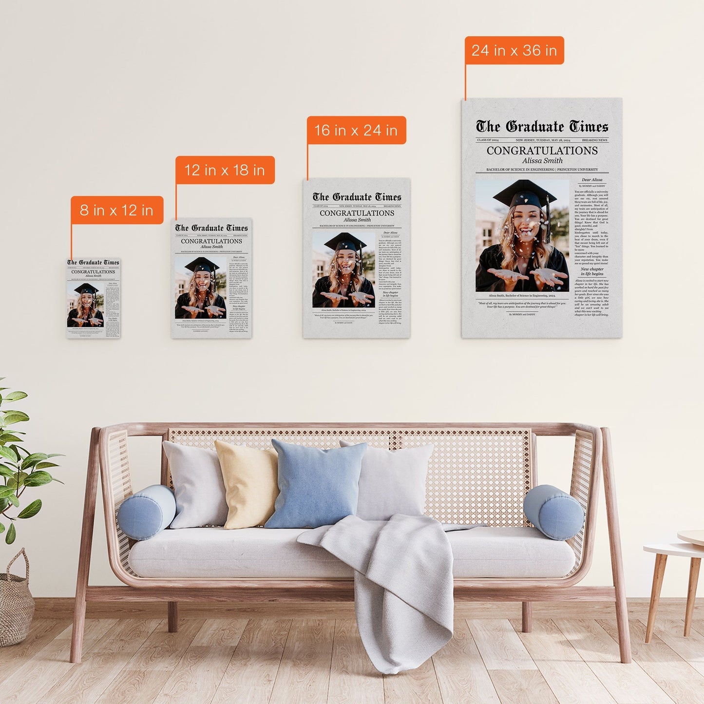 Personalized Graduate Newspaper Canvas - 'Destined for Great Things' Gift