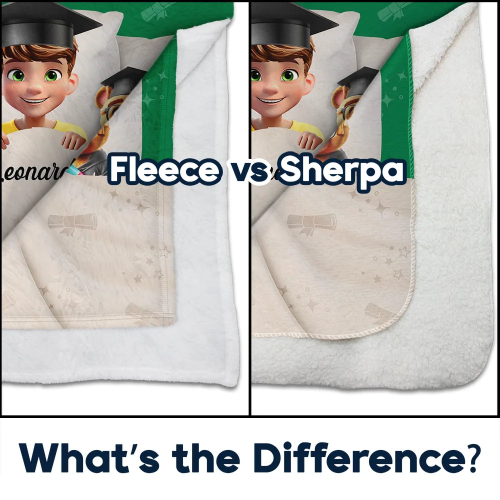 Graduation,Dad,Children,Mom,Gift For Sibling,Gift For Bestie - Graduated Can I Go Back To Bed Now - Personalized Fleece Blanket, Sherpa Blanket