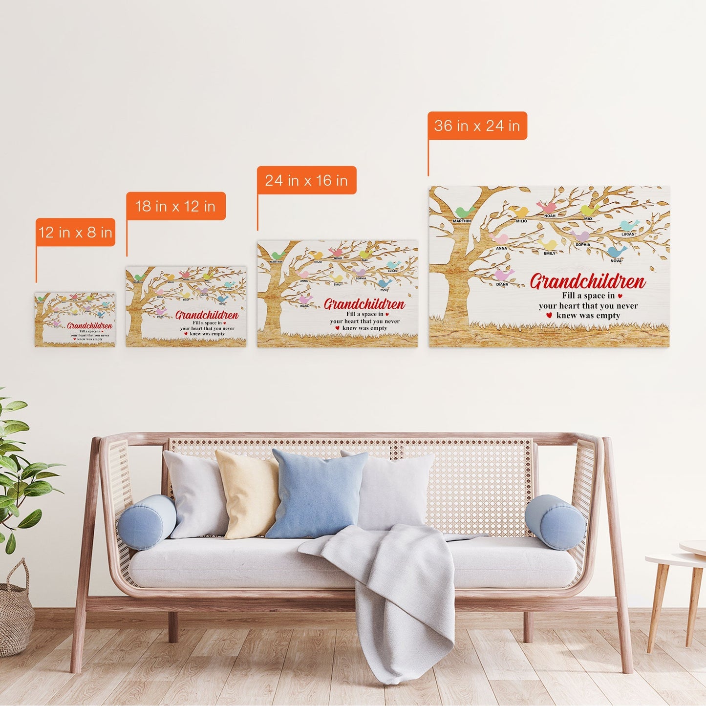 Custom Family Tree Canvas for Grandparents: "Grandchildren Fill a Space"