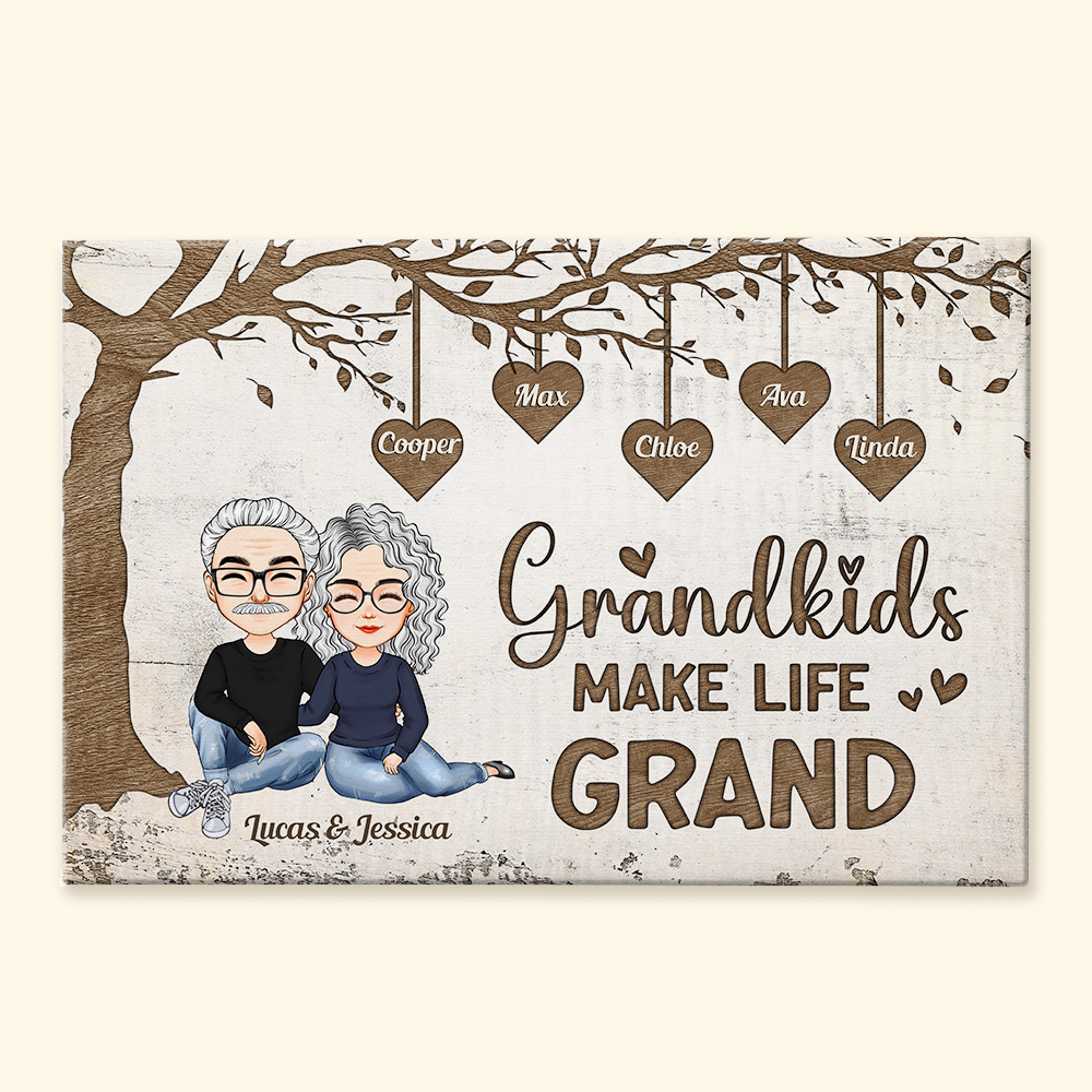 Personalized Grandparents Canvas: 'Grandkids Make Life Grand' Family Keepsake