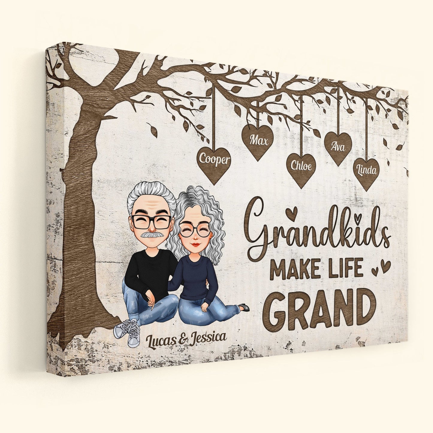 Personalized Grandparents Canvas: 'Grandkids Make Life Grand' Family Keepsake