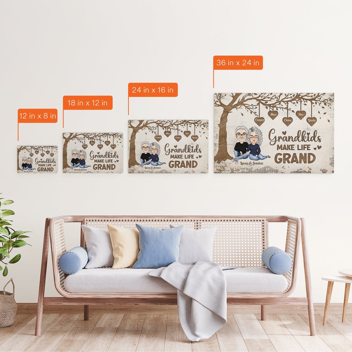 Personalized Grandparents Canvas: 'Grandkids Make Life Grand' Family Keepsake