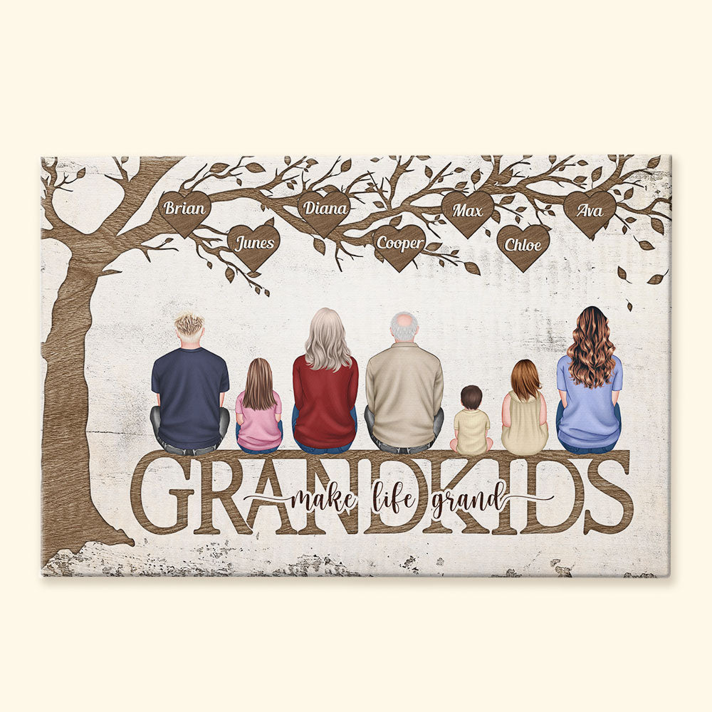 Custom "Grandkids Make Life Grand" Family Canvas Art for Grandparents