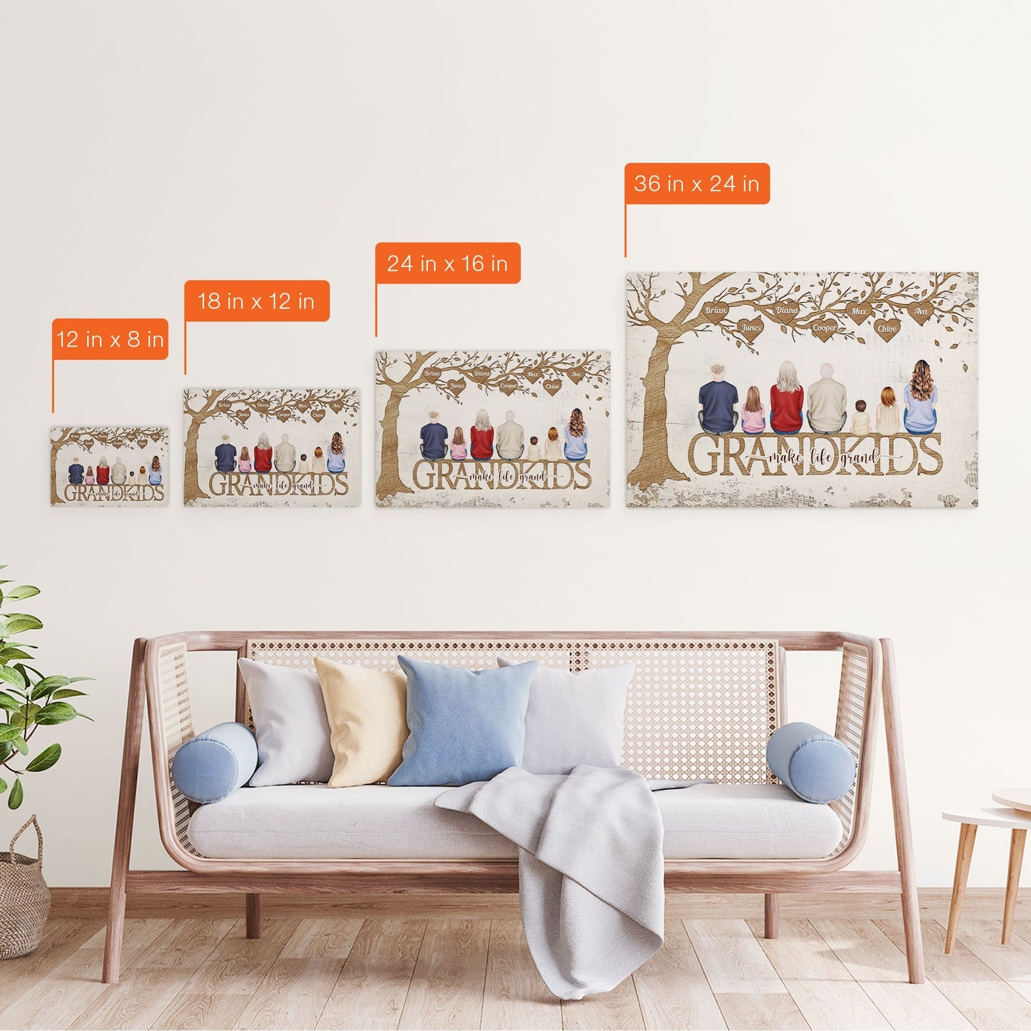 Custom "Grandkids Make Life Grand" Family Canvas Art for Grandparents