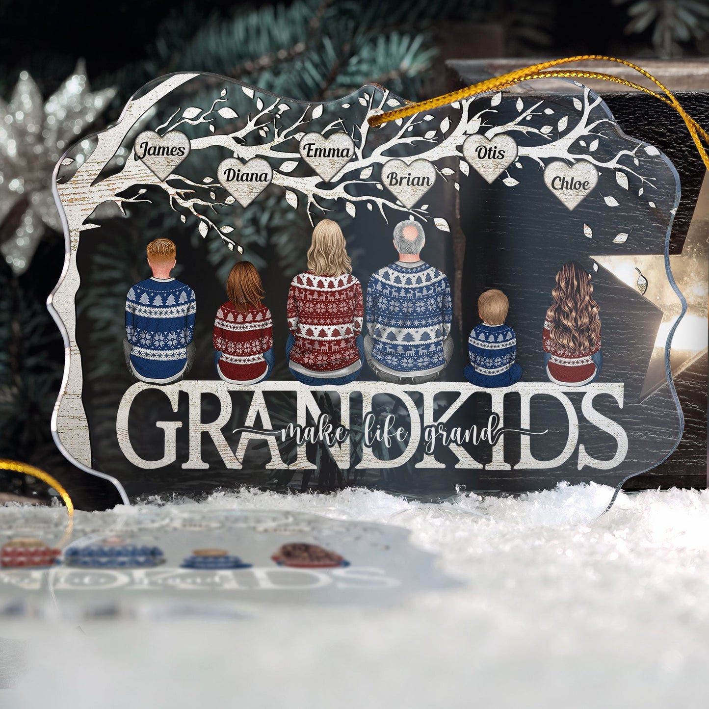 "Grandkids Make Life More Grand" Personalized Family Tree Acrylic Ornament