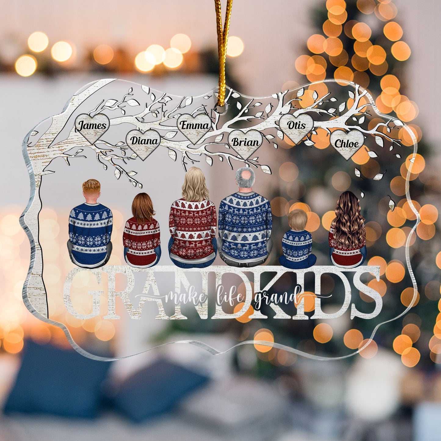 "Grandkids Make Life More Grand" Personalized Family Tree Acrylic Ornament