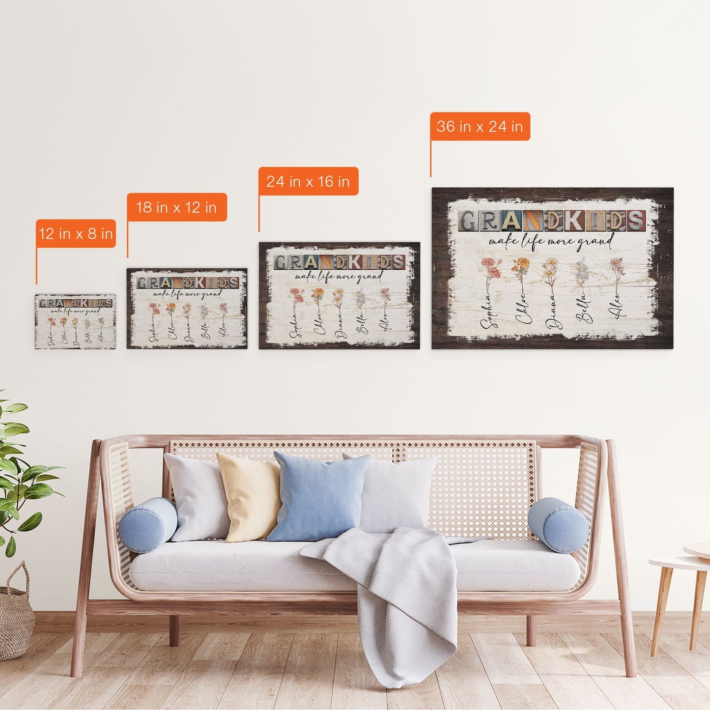 Personalized Grandparents Canvas: 'Grandkids Make Life More Grand' with Birth Flowers