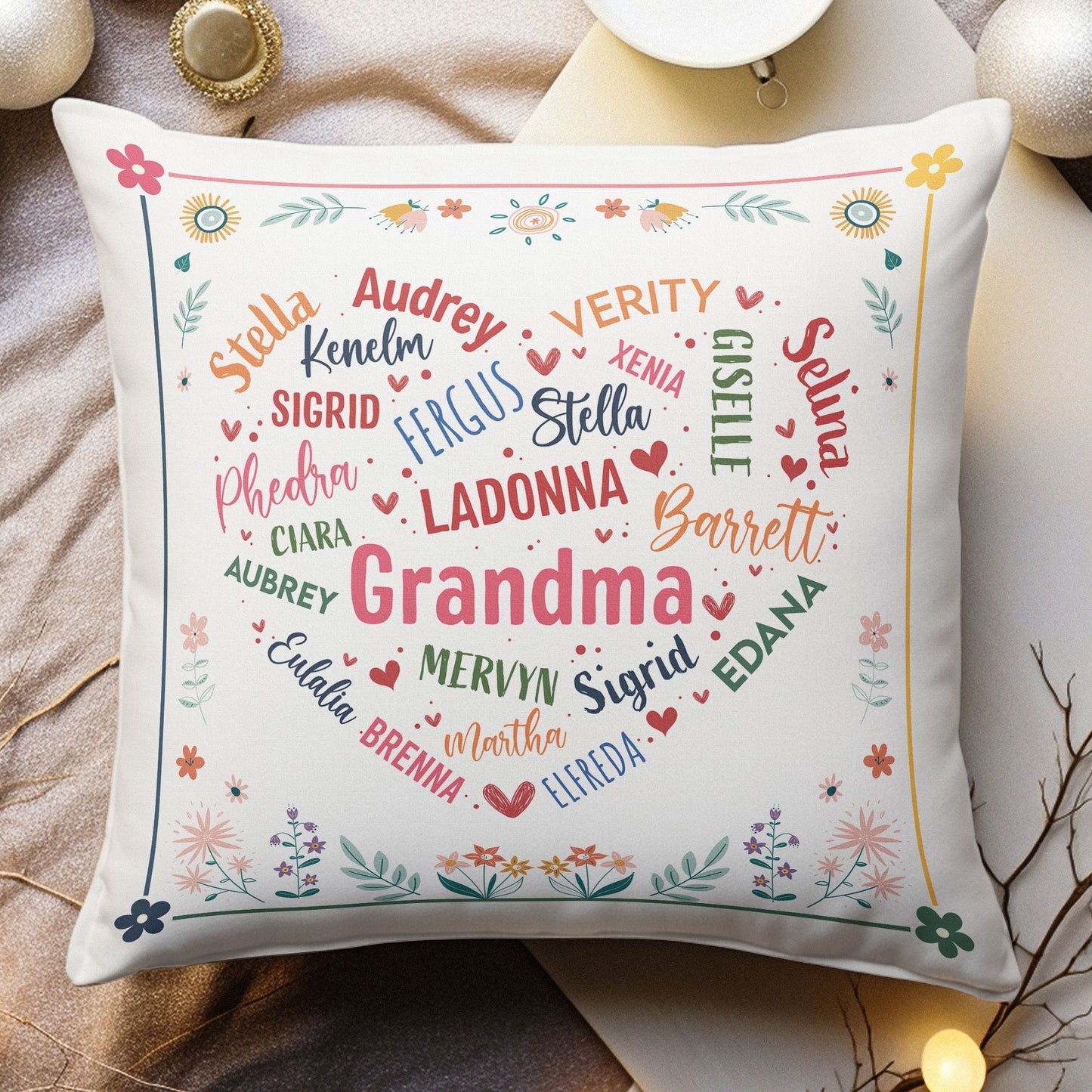 Custom Grandma Heart Pillow with Grandkids' Names - Unique Gift