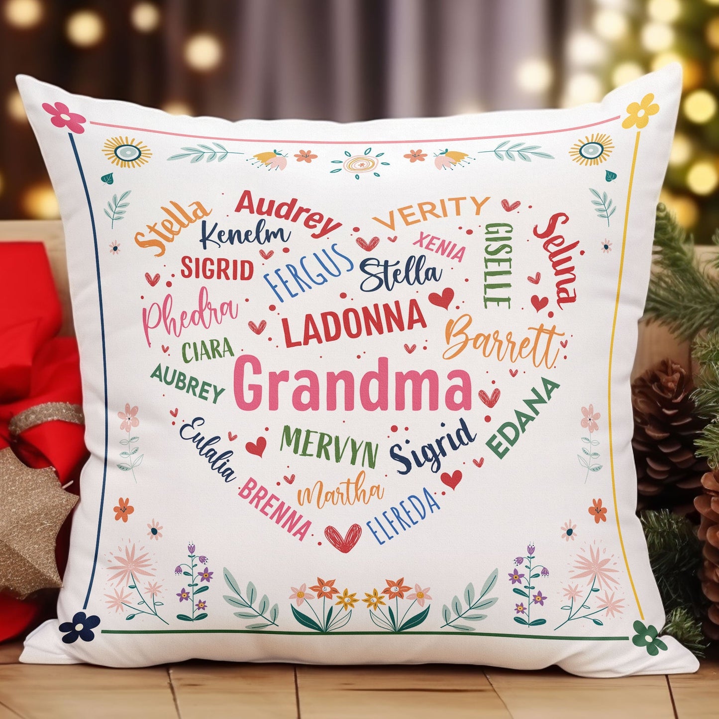 Custom Grandma Heart Pillow with Grandkids' Names - Unique Gift