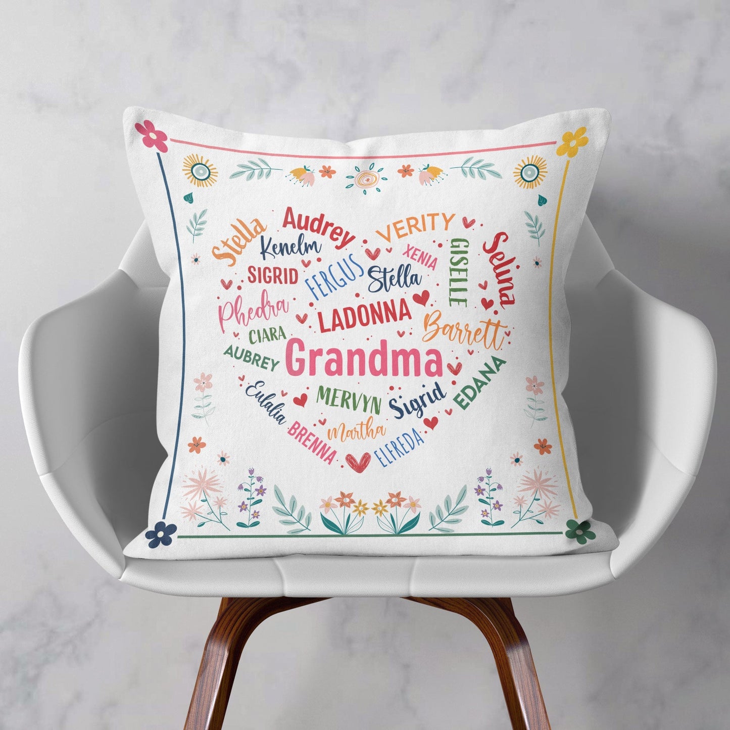 Custom Grandma Heart Pillow with Grandkids' Names - Unique Gift