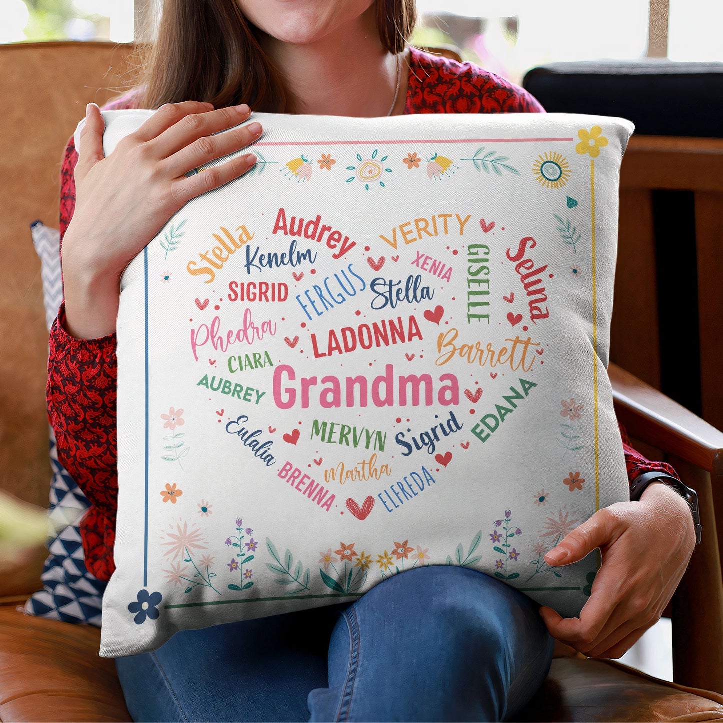 Custom Grandma Heart Pillow with Grandkids' Names - Unique Gift
