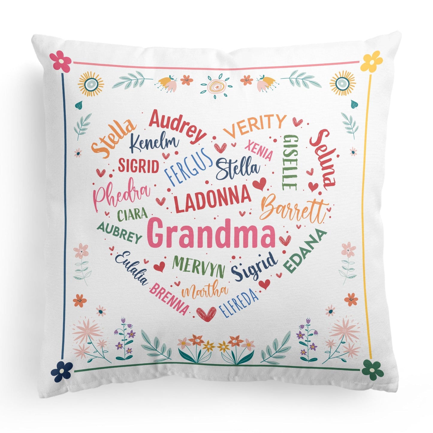 Custom Grandma Heart Pillow with Grandkids' Names - Unique Gift