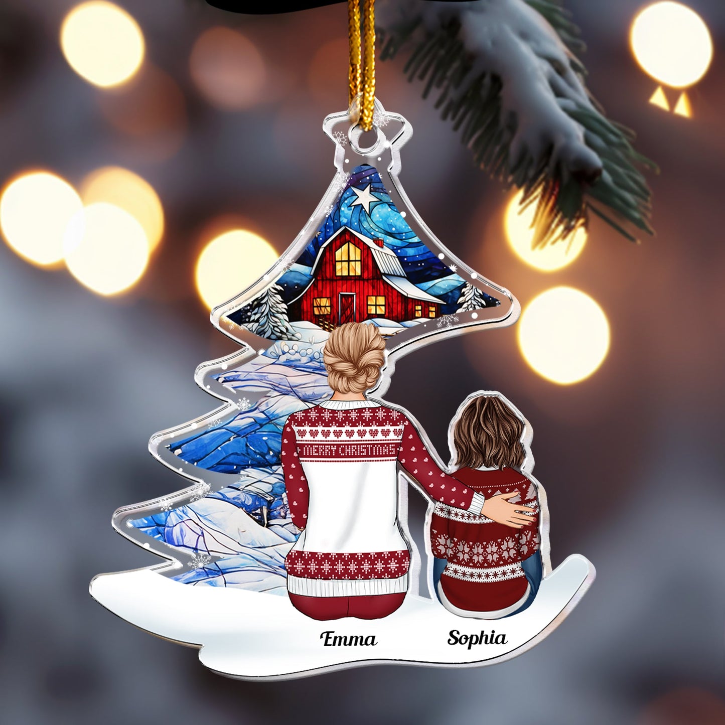 Personalized 'Merry Christmas' Grandma & Grandkids Acrylic Ornament