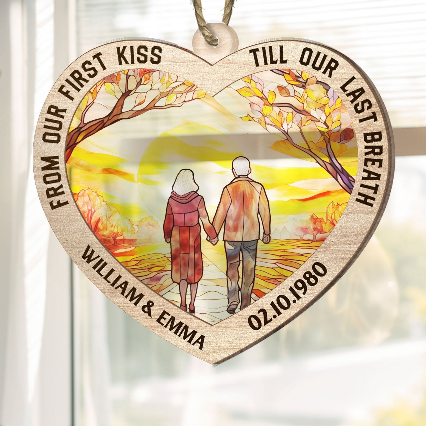 Personalized 'First Kiss Till Last Breath' Couples Anniversary Suncatcher Ornament