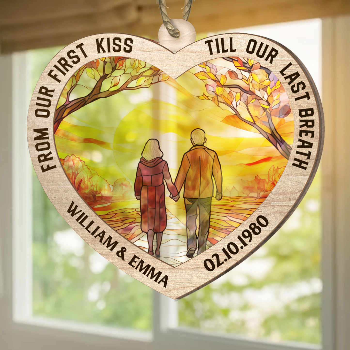 Personalized 'First Kiss Till Last Breath' Couples Anniversary Suncatcher Ornament