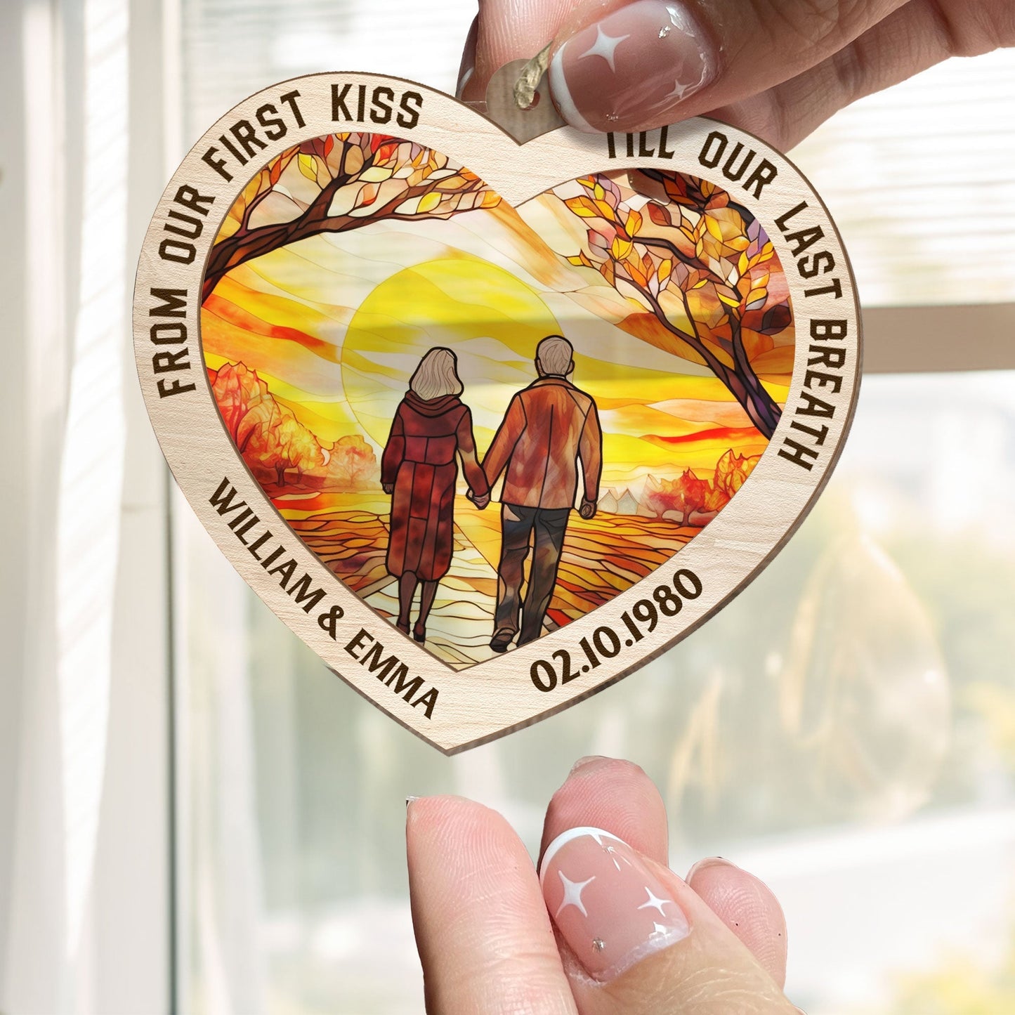 Personalized 'First Kiss Till Last Breath' Couples Anniversary Suncatcher Ornament