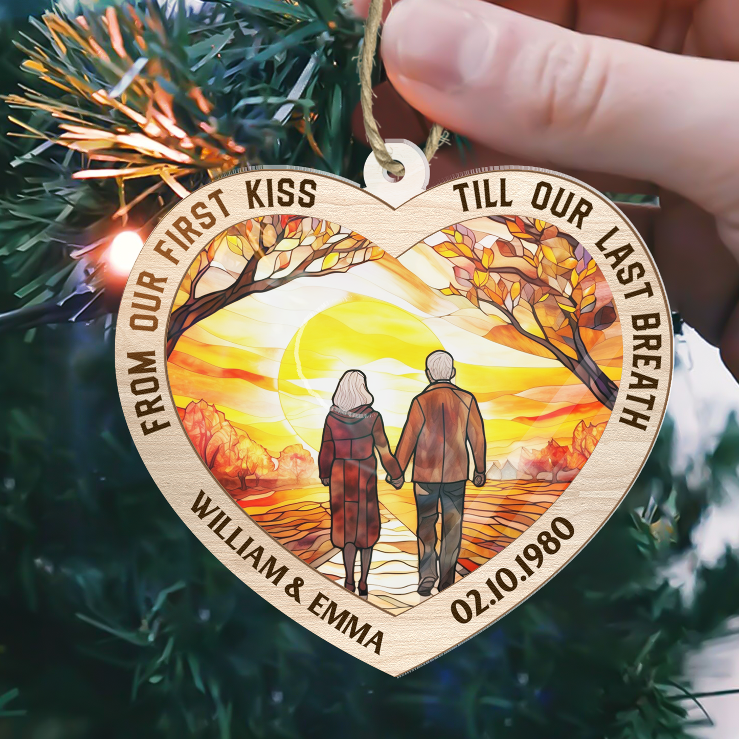 Personalized 'First Kiss Till Last Breath' Couples Anniversary Suncatcher Ornament