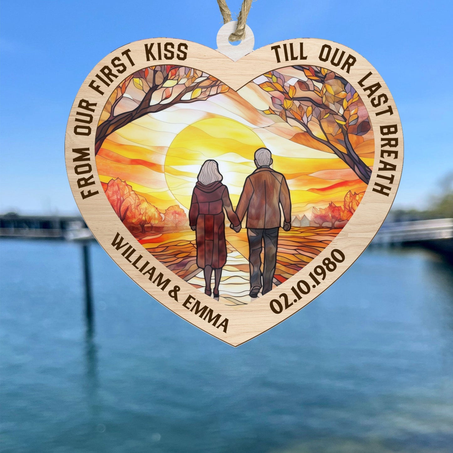 Personalized 'First Kiss Till Last Breath' Couples Anniversary Suncatcher Ornament