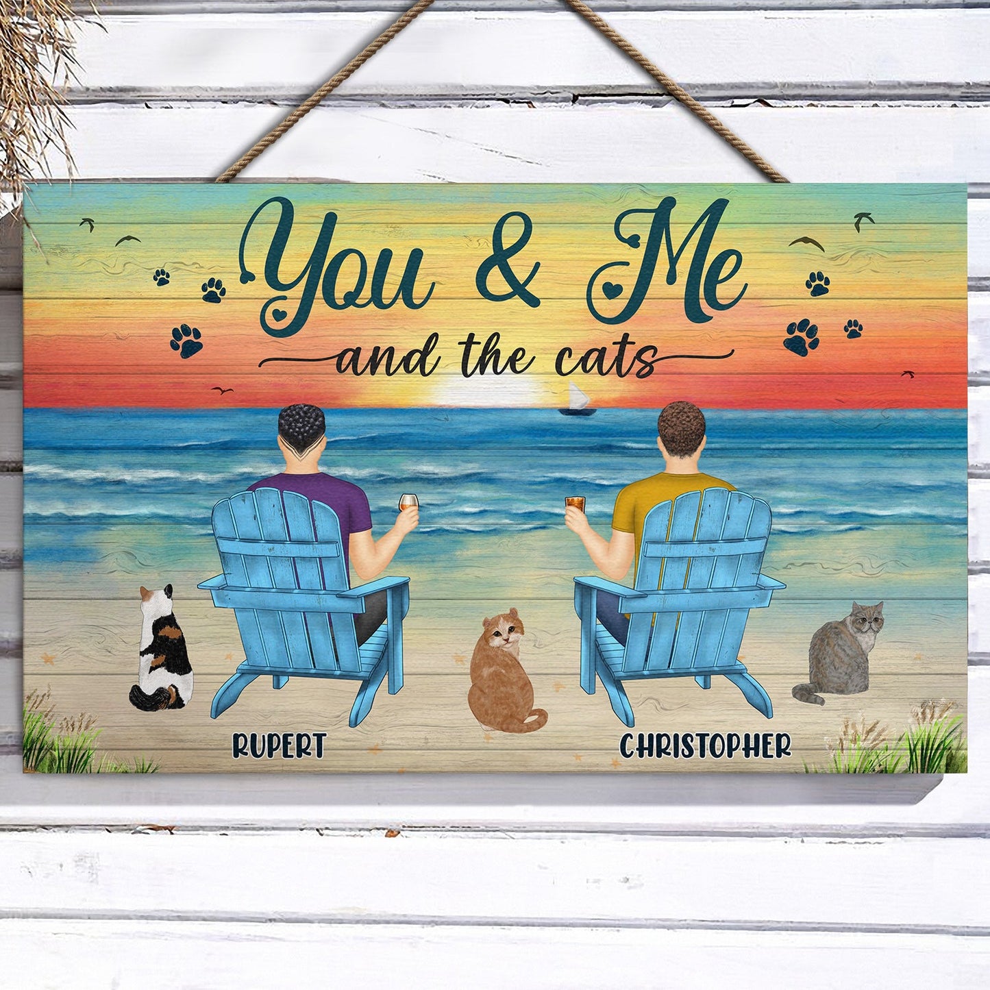 Personalized "You & Me and Fur Babies" Beach Couple & Pet Wood Sign