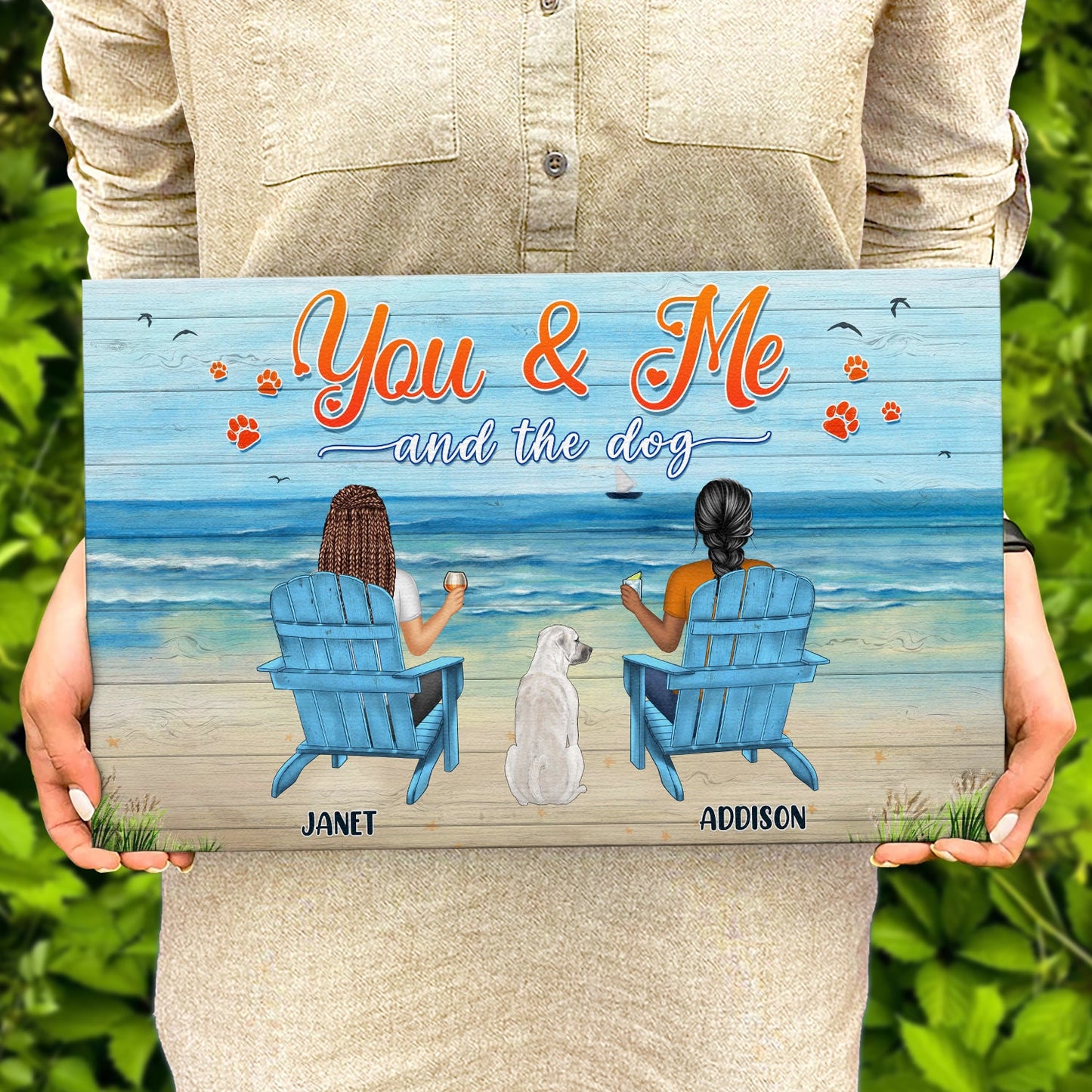 Personalized "You & Me and Fur Babies" Beach Couple & Pet Wood Sign