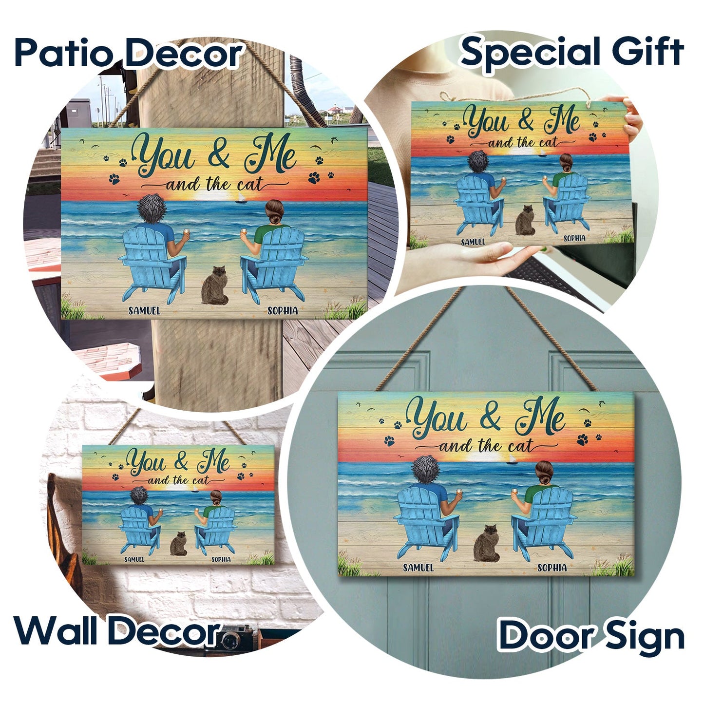 Personalized "You & Me and Fur Babies" Beach Couple & Pet Wood Sign