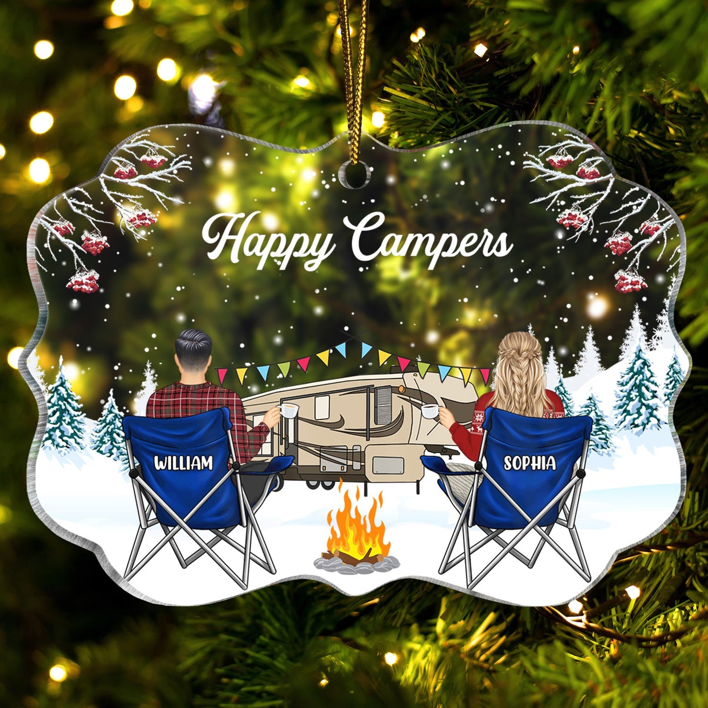 Custom 'Happy Campers' Ornament - Personalized Camping Christmas Gift for Couples