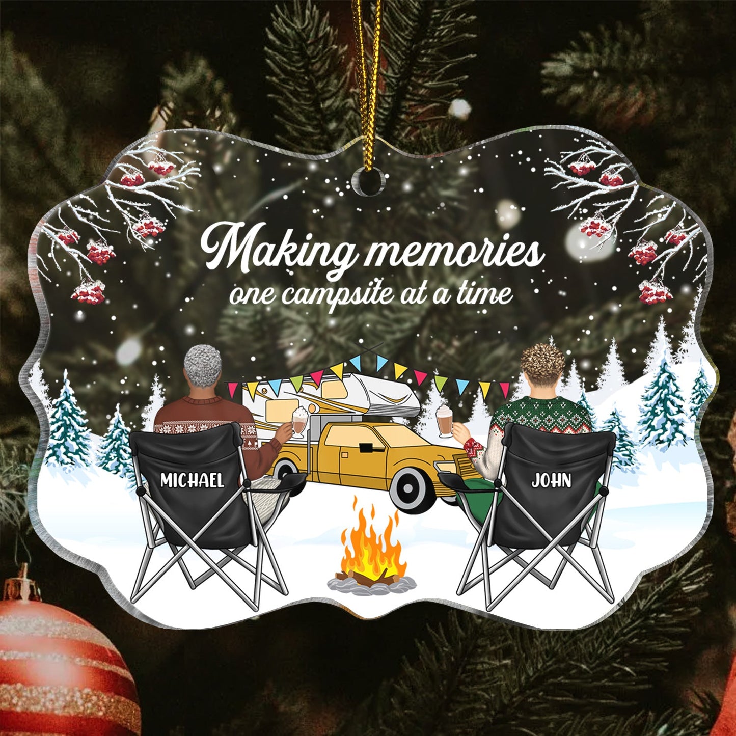 Custom 'Happy Campers' Ornament - Personalized Camping Christmas Gift for Couples