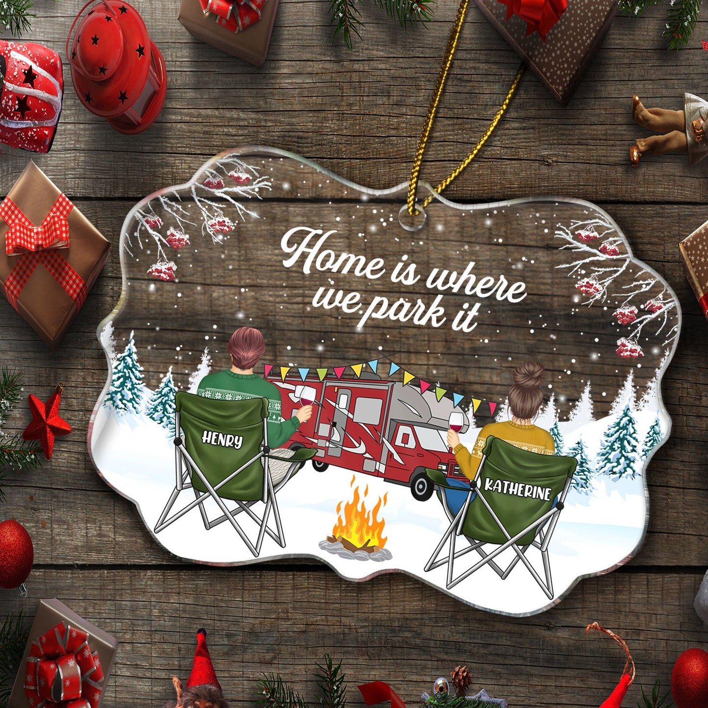 Custom 'Happy Campers' Ornament - Personalized Camping Christmas Gift for Couples