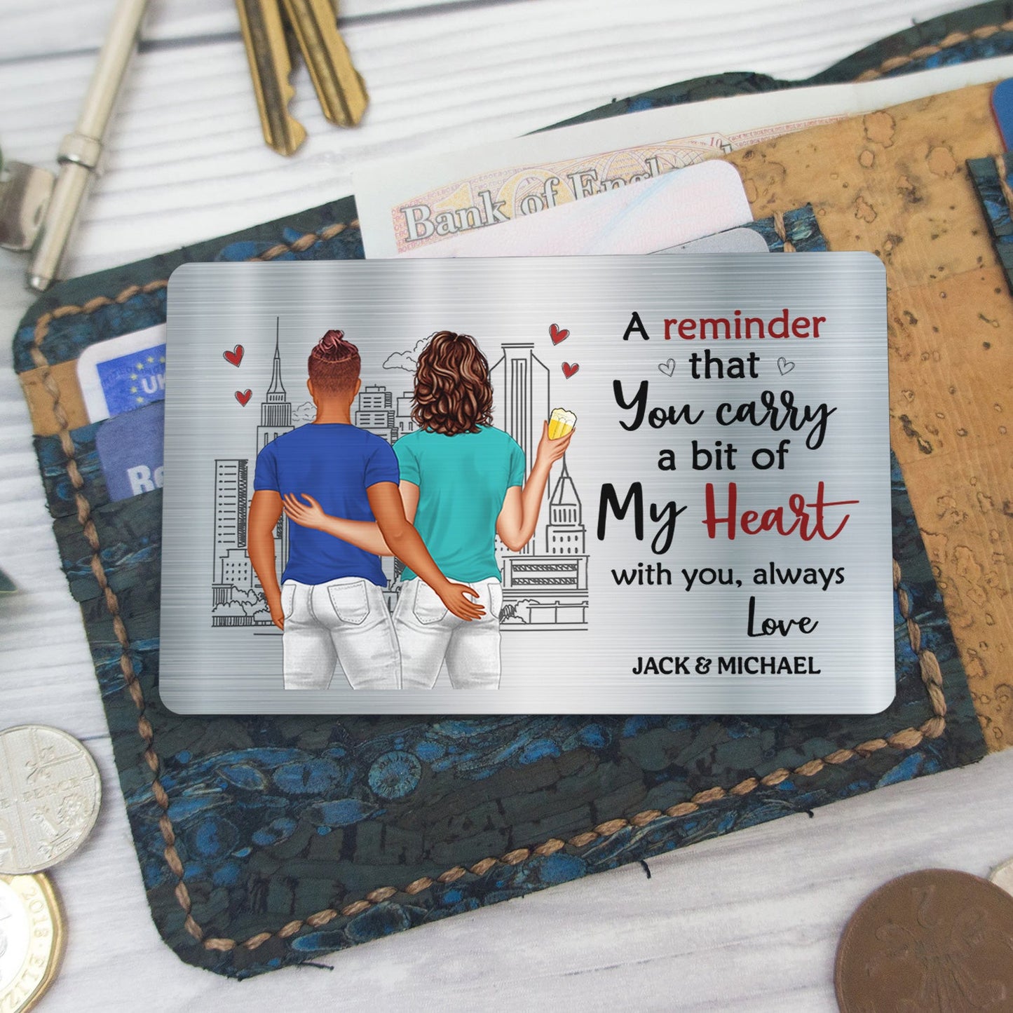 Personalized Couple Wallet Card - "A Bit of My Heart" Keepsake Gift
