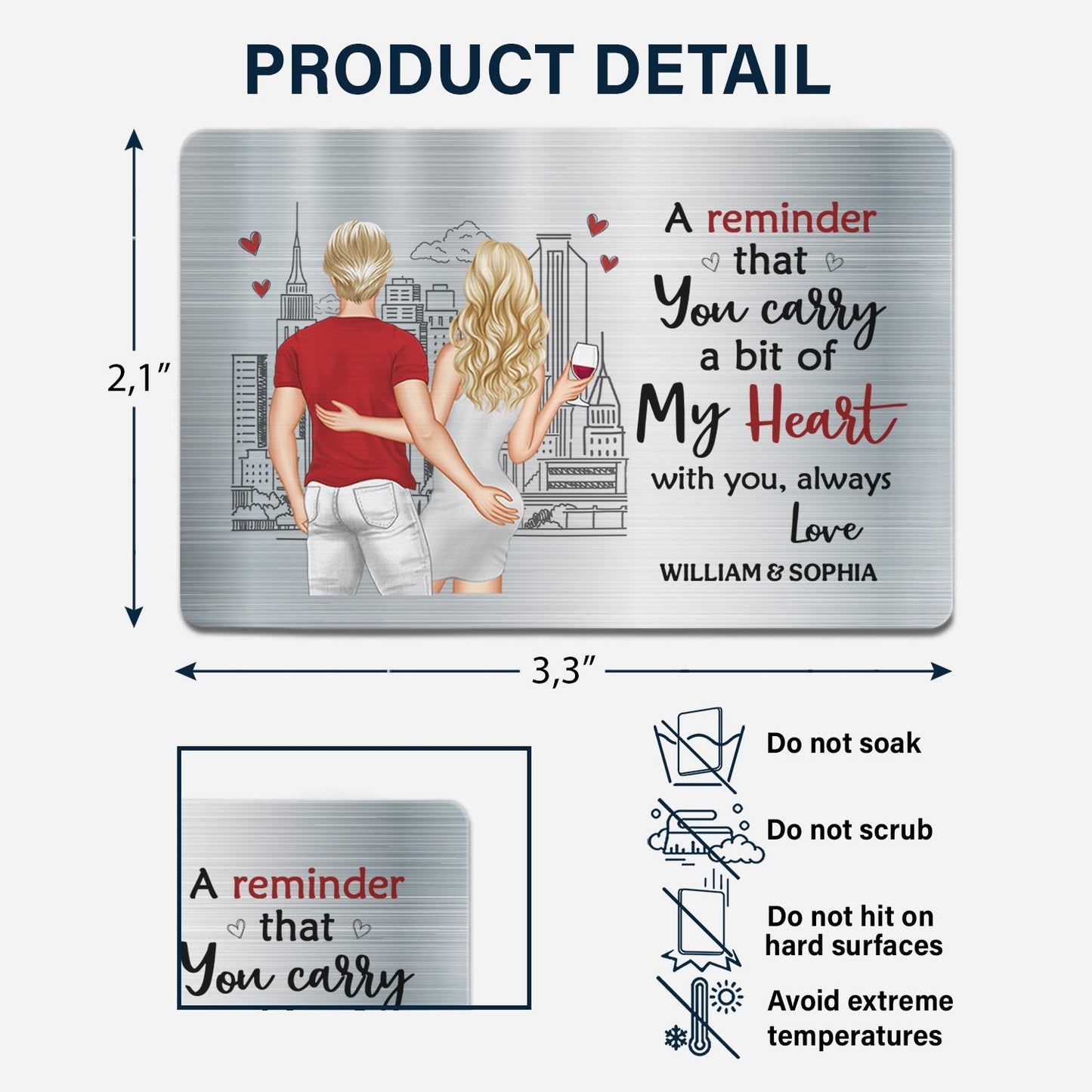 Personalized Couple Wallet Card - "A Bit of My Heart" Keepsake Gift
