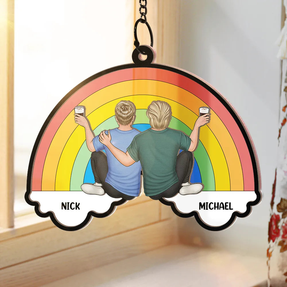 Personalized 'Love Is Love' Rainbow Suncatcher Ornament for LGBT Couples