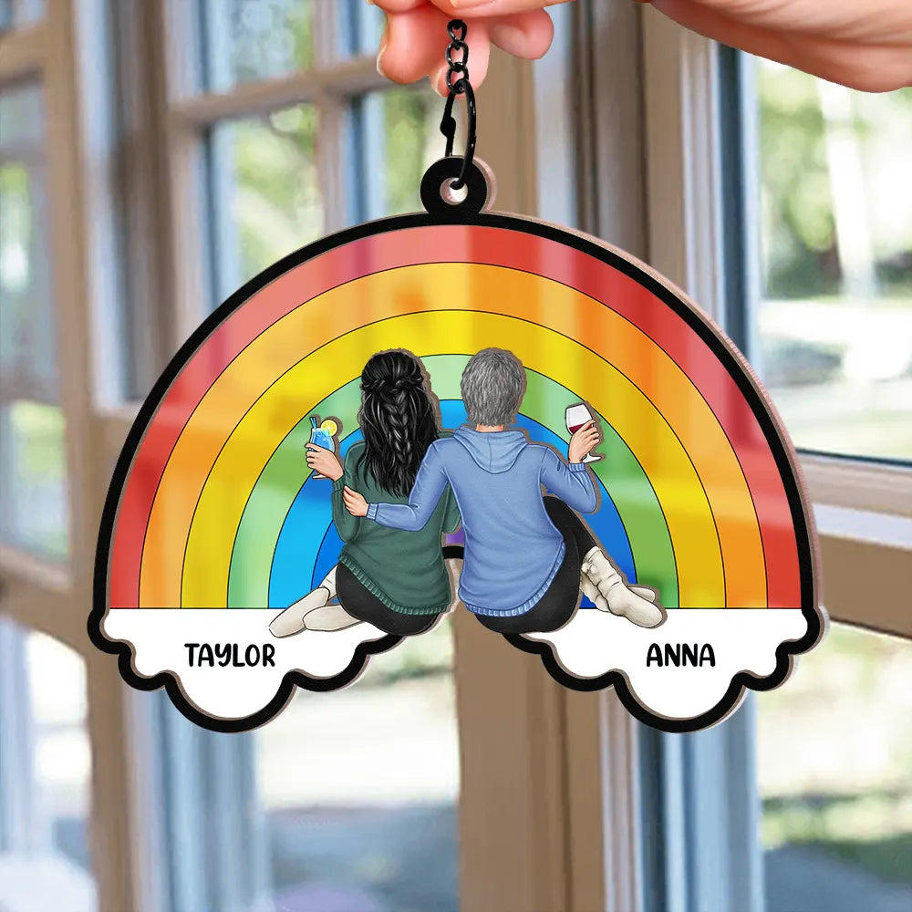 Personalized 'Love Is Love' Rainbow Suncatcher Ornament for LGBT Couples