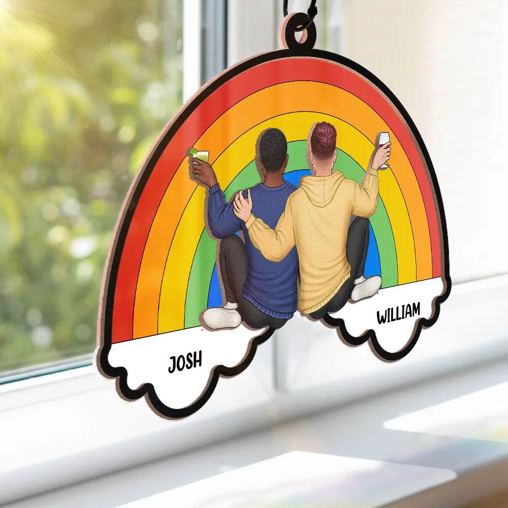 Personalized 'Love Is Love' Rainbow Suncatcher Ornament for LGBT Couples
