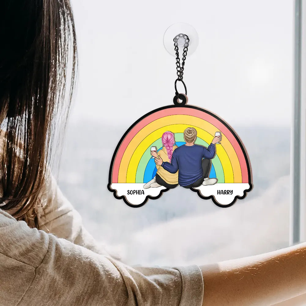 Personalized 'Love Is Love' Rainbow Suncatcher Ornament for LGBT Couples