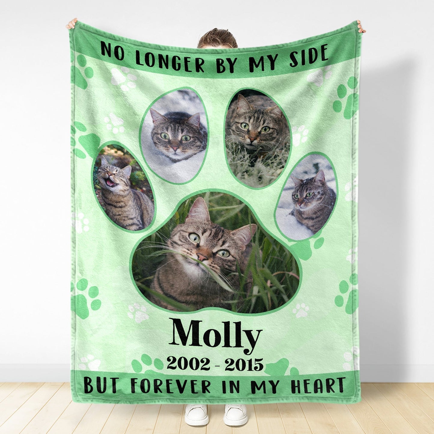 No Longer By My Side But Forever In My Heart - Personalized Custom Pet Photo Memorial Blanket