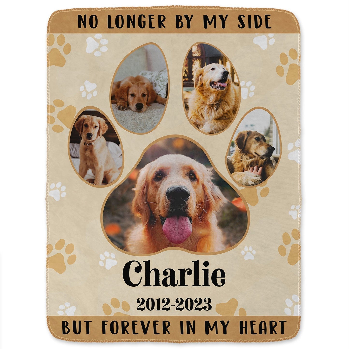 No Longer By My Side But Forever In My Heart - Personalized Custom Pet Photo Memorial Blanket