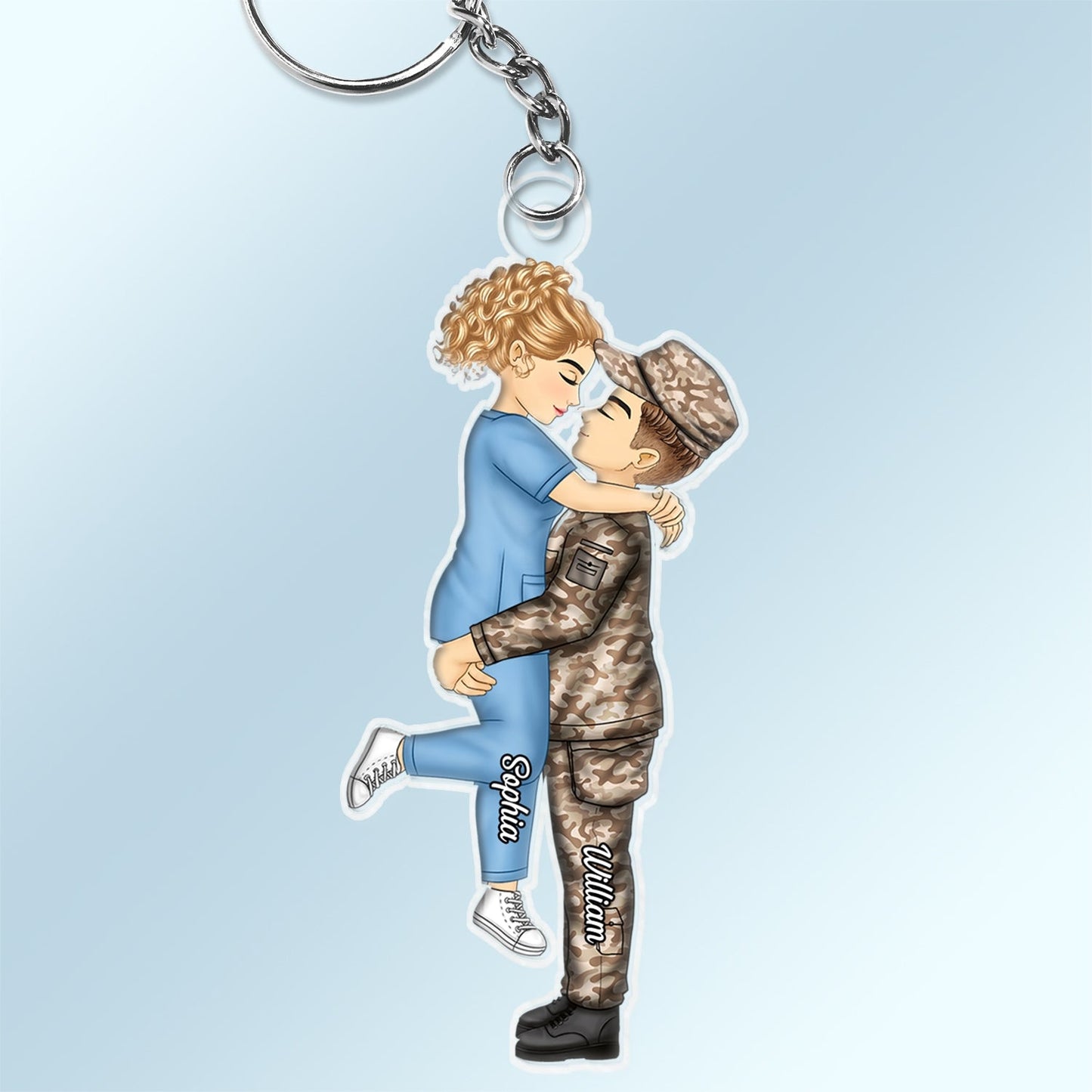 Heartfelt Personalized Couple Keychain - Nurse & Soldier Custom Gift