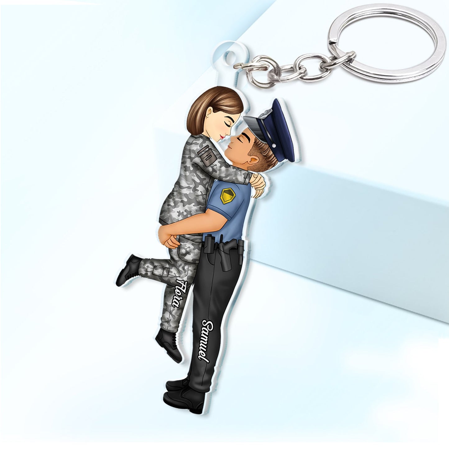 Heartfelt Personalized Couple Keychain - Nurse & Soldier Custom Gift