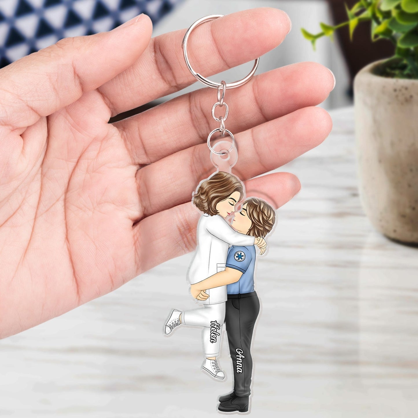 Heartfelt Personalized Couple Keychain - Nurse & Soldier Custom Gift