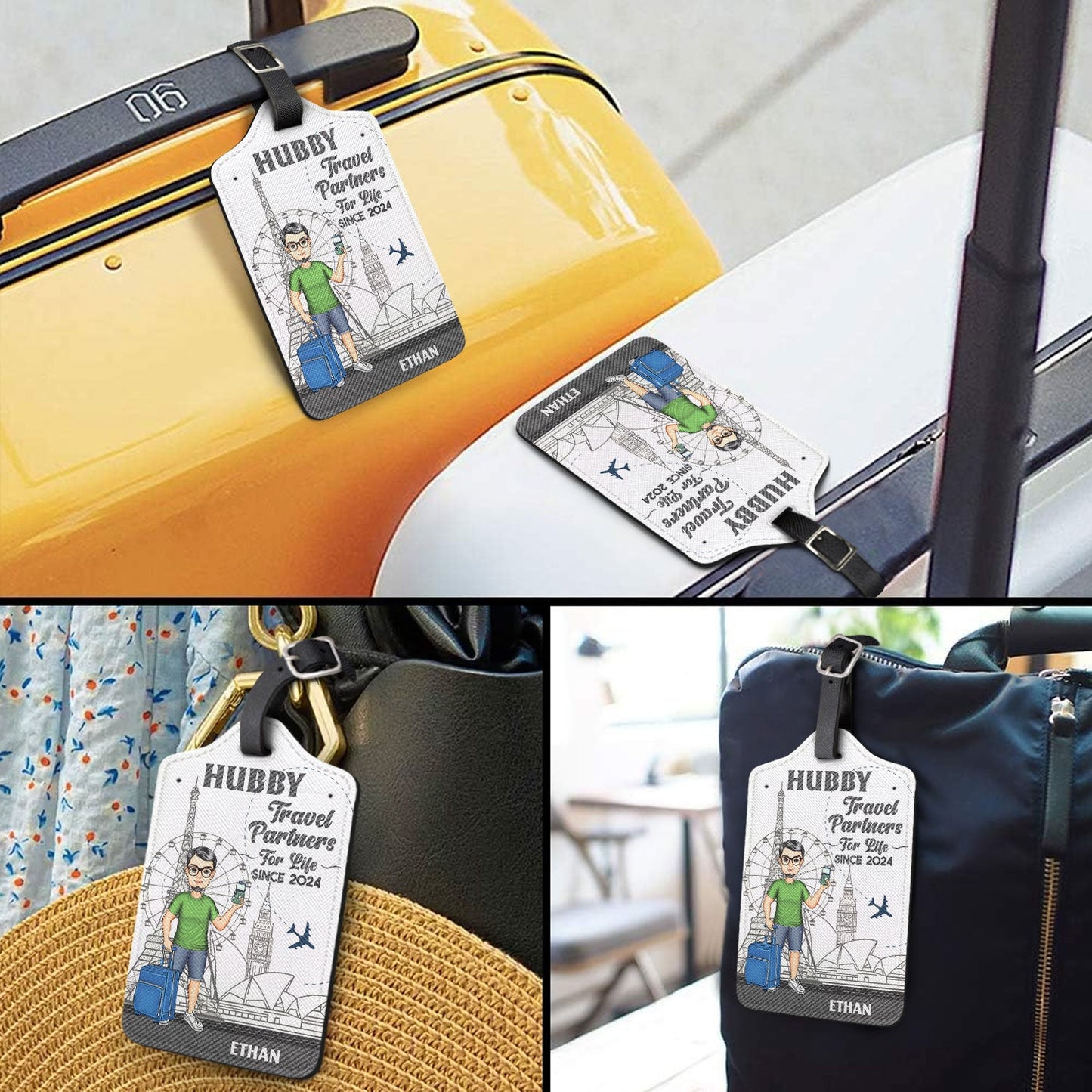 Heartfelt Personalized Luggage Tags for Hubby & Wifey Travel Partners
