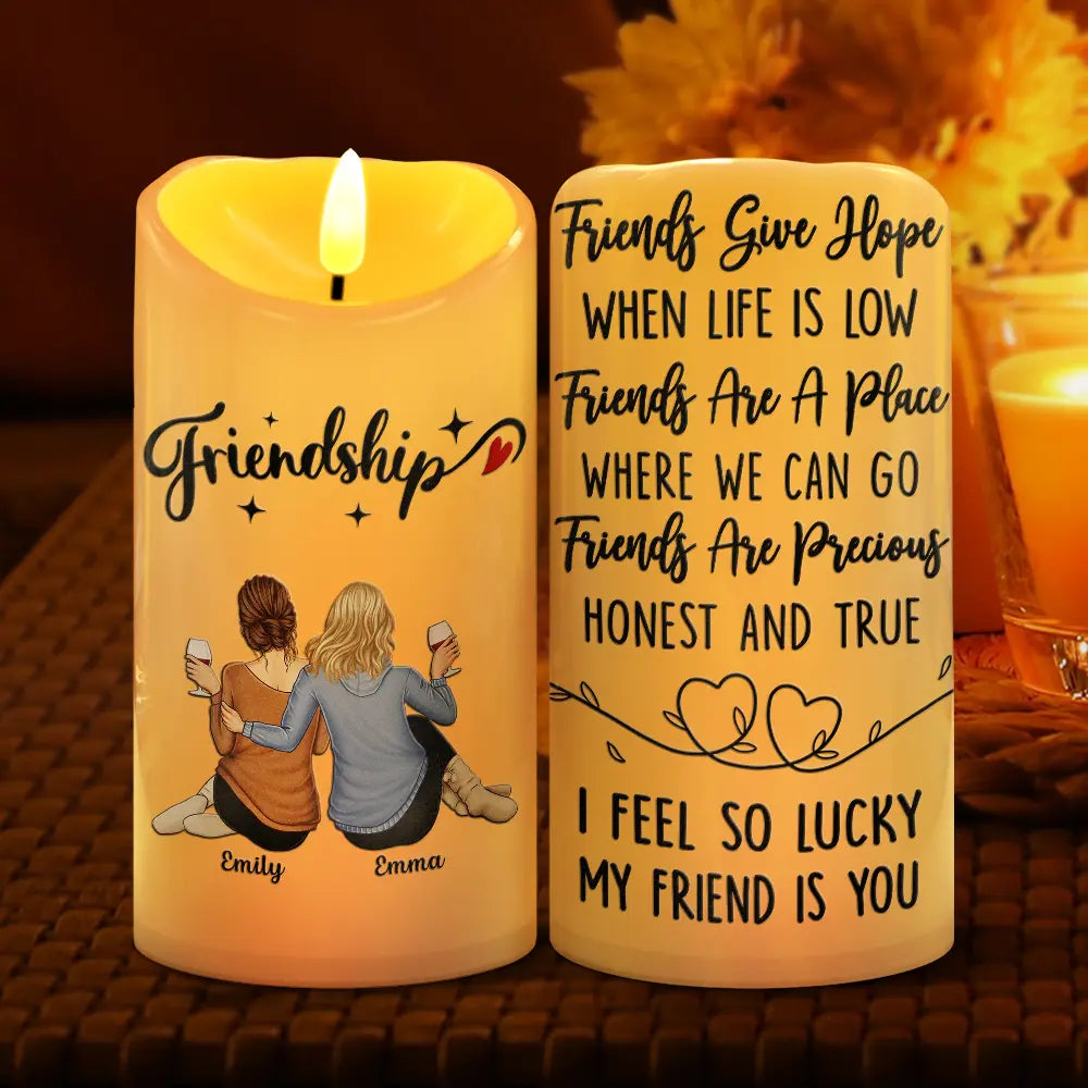 Gift For Bestie,Happy - I Feel So Lucky My Friend Is You - Personalized Flameless LED Candle