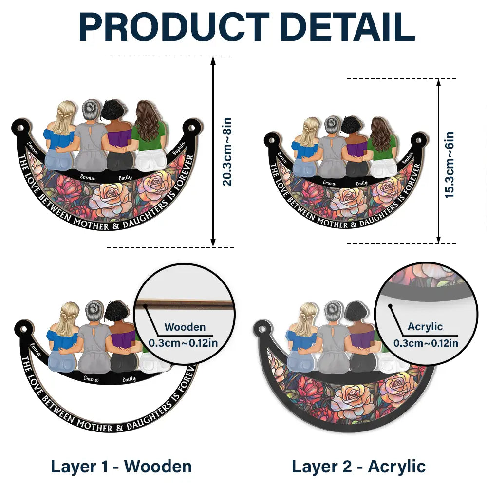 Gift For Mother, Mom - Daughters (Adult), Gift For Daughter - The Love Between Mother & Daughter Is Forever - Personalized Window Hanging Suncatcher Ornament