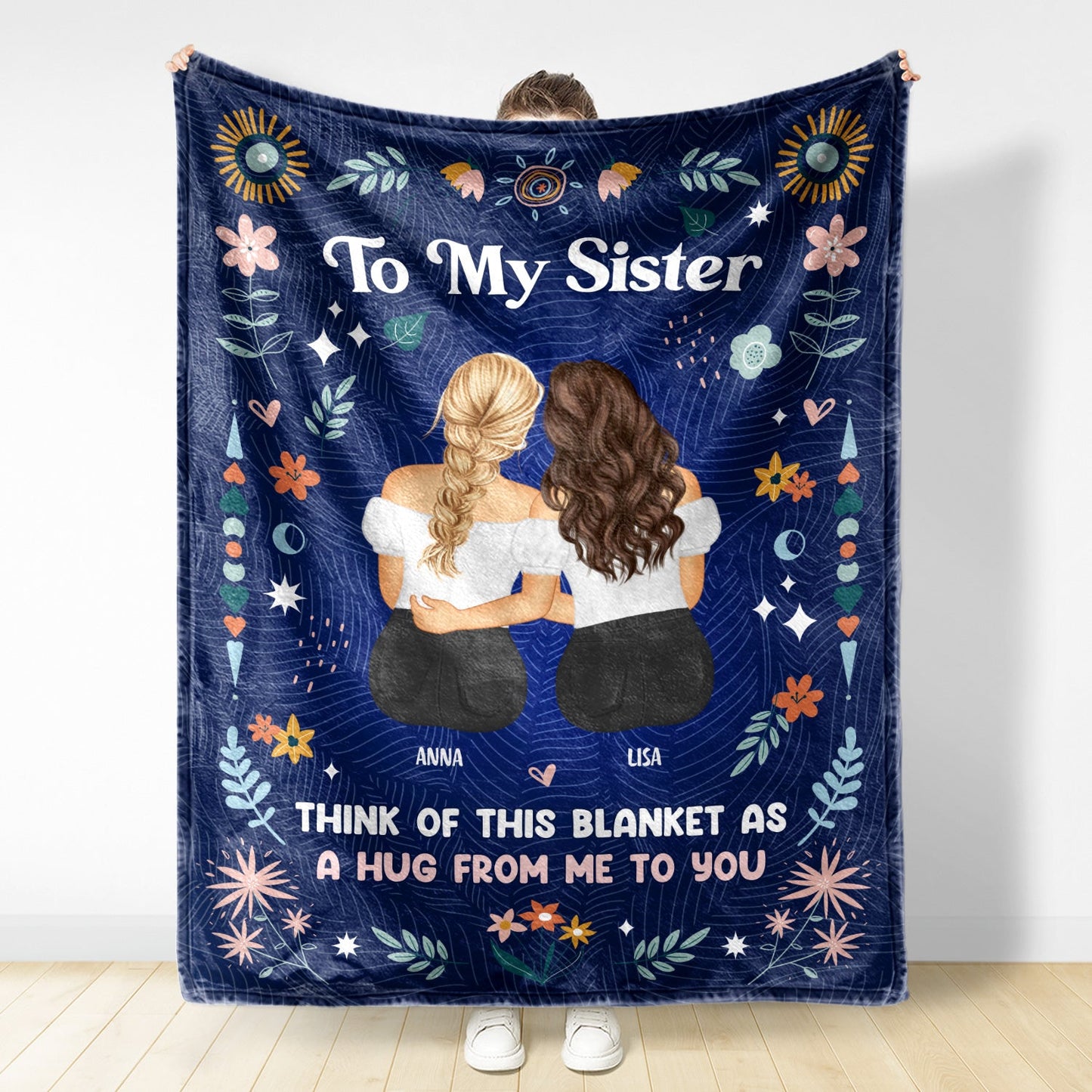 Personalized Sister Blanket: 'A Hug From Me To You' Custom Fleece Gift